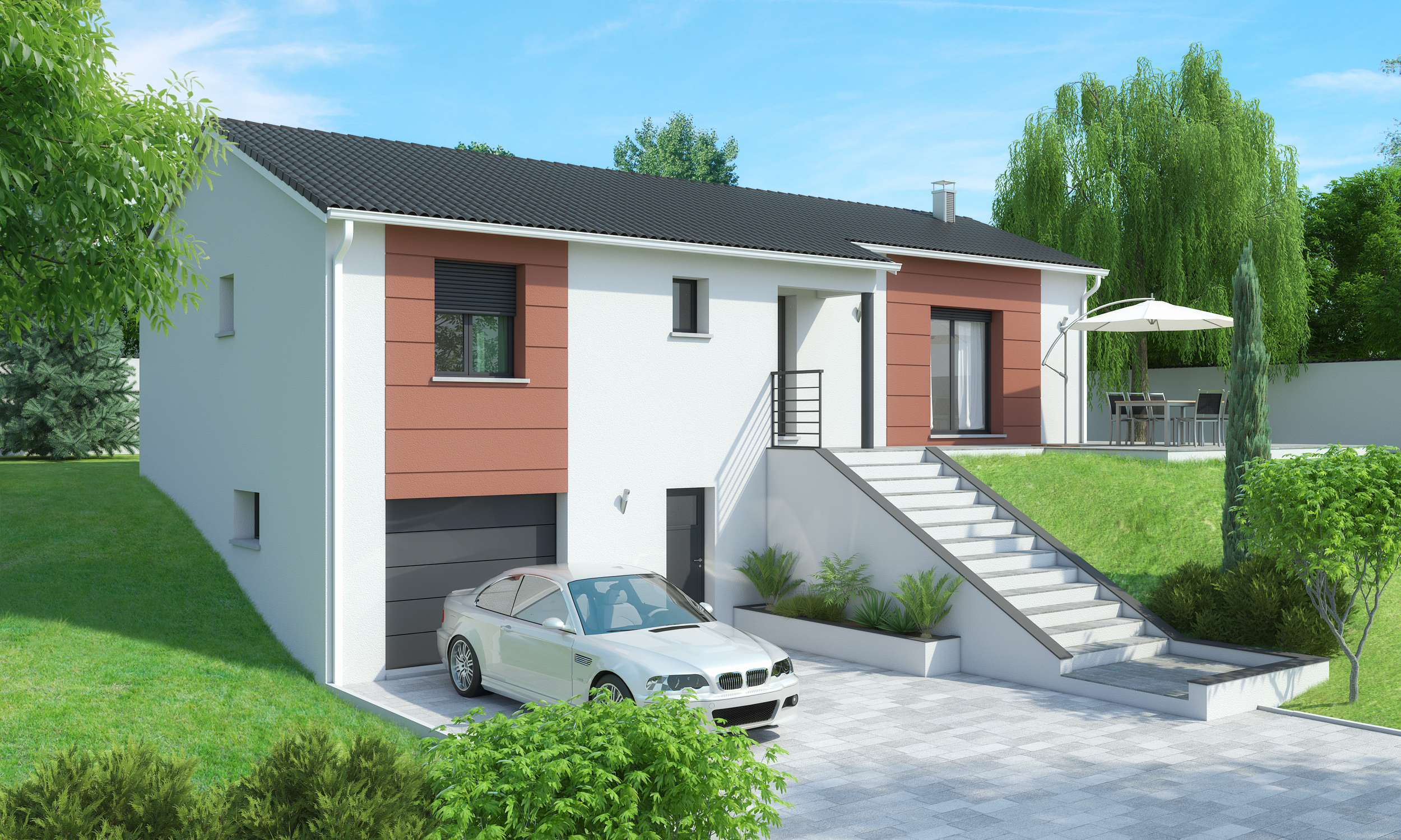 plan maison plain pied sur terrain en pente