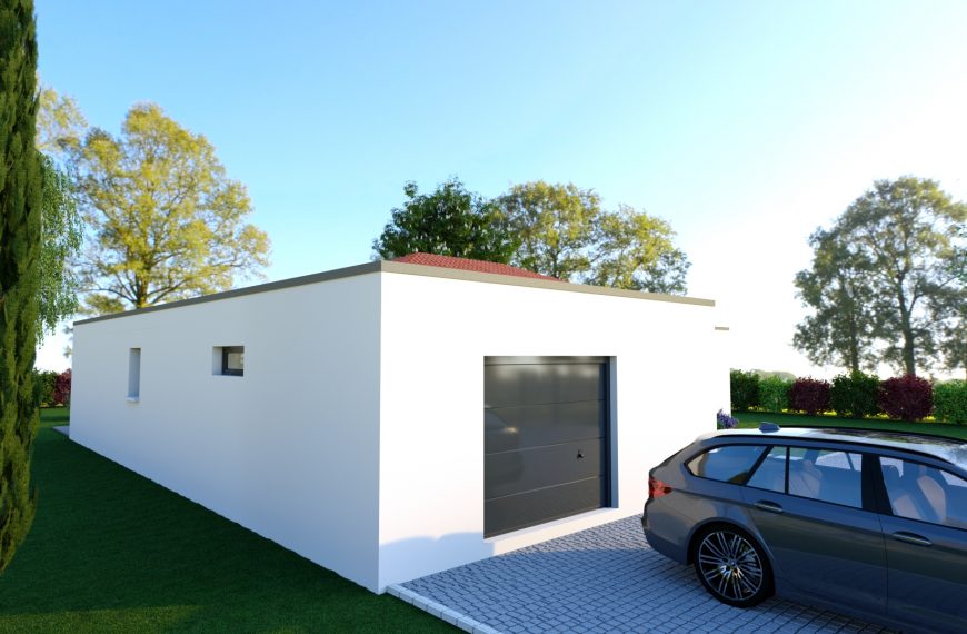 Exceptionnel modèle design de plain-pied alliant toiture 4 pans et toiture terrasse.