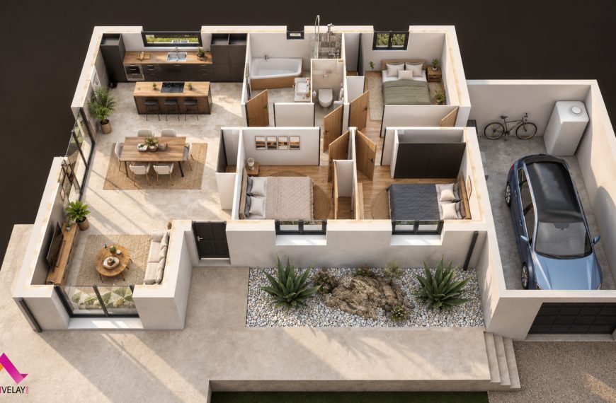 Maison moderne scandinave en plan isométrique