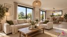 Intérieur ouvert lumineux sur jardin