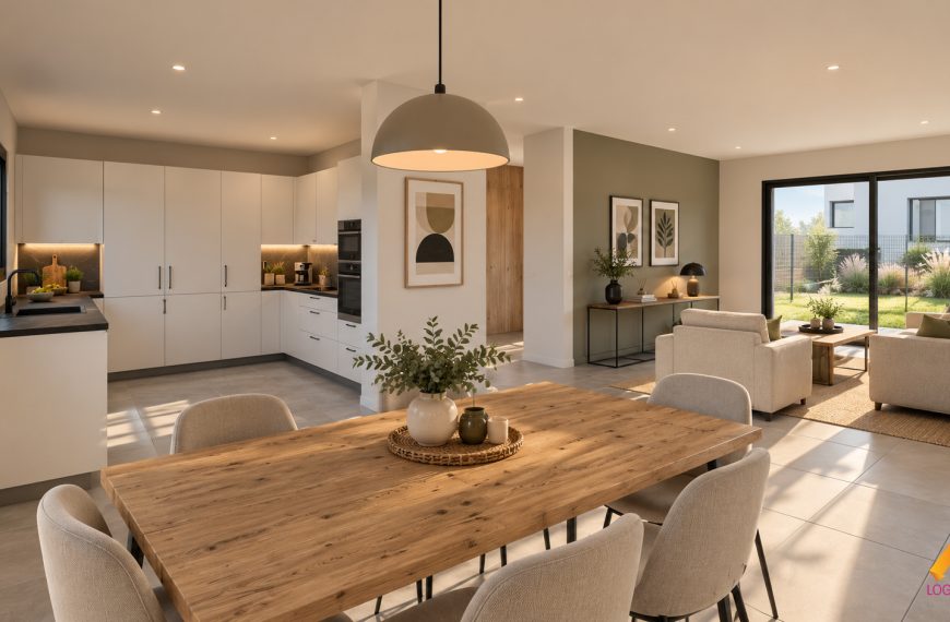Intérieur ouvert lumineux sur jardin